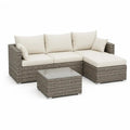 Salon de jardin 3 pièces en résine tressée, canapé d’angle 3 places avec méridienne et table basse, gris taupe et crème, 208 × 140 × 67 cm