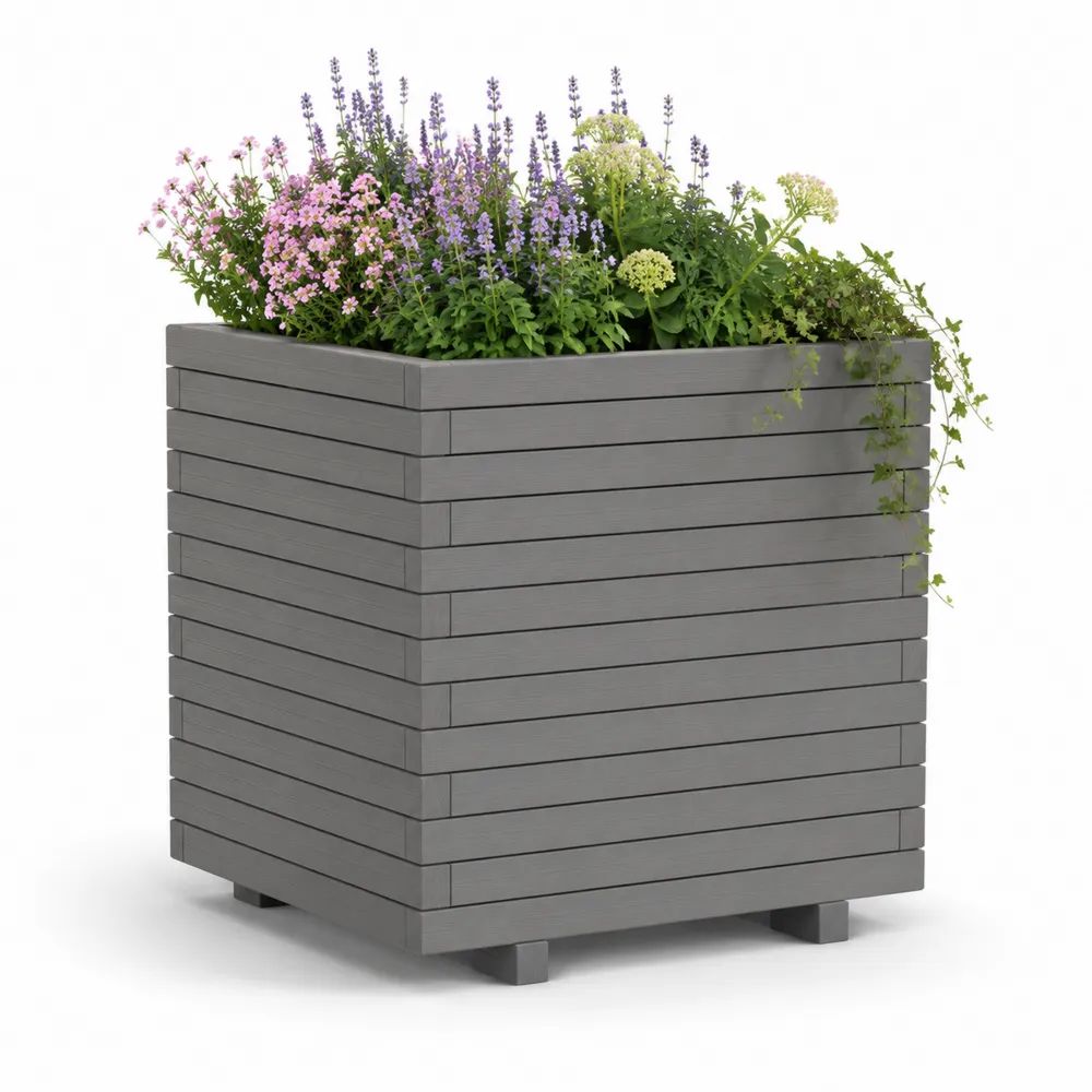 Jardinière extérieure carrée sur pieds en pin massif gris 50 × 50 × 50 cm