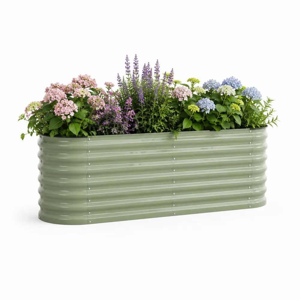 Bac potager surélevé rectangulaire en acier galvanisé vert sauge 180 × 60 × 60 cm