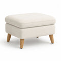 Pouf repose-pieds rectangulaire en bouclé polyester écru avec pieds en hévéa massif, 65 × 55 × 44 cm