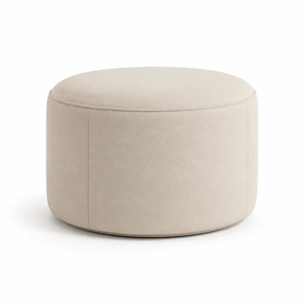 Pouf rond repose-pieds en tissu beige clair, 60 × 40 cm
