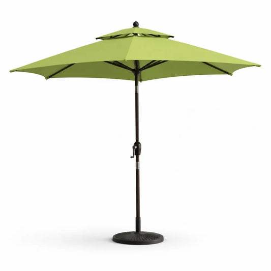 Parasol de jardin carré 270 × 270 × 245 cm vert anis et noir en polyester avec mât en acier, manivelle et socle rond