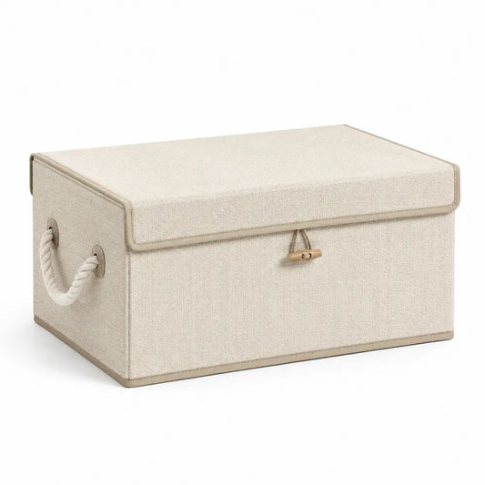 Coffre de rangement pliable rectangulaire en tissu avec couvercle, beige et taupe clair, 40 × 30 × 25 cm