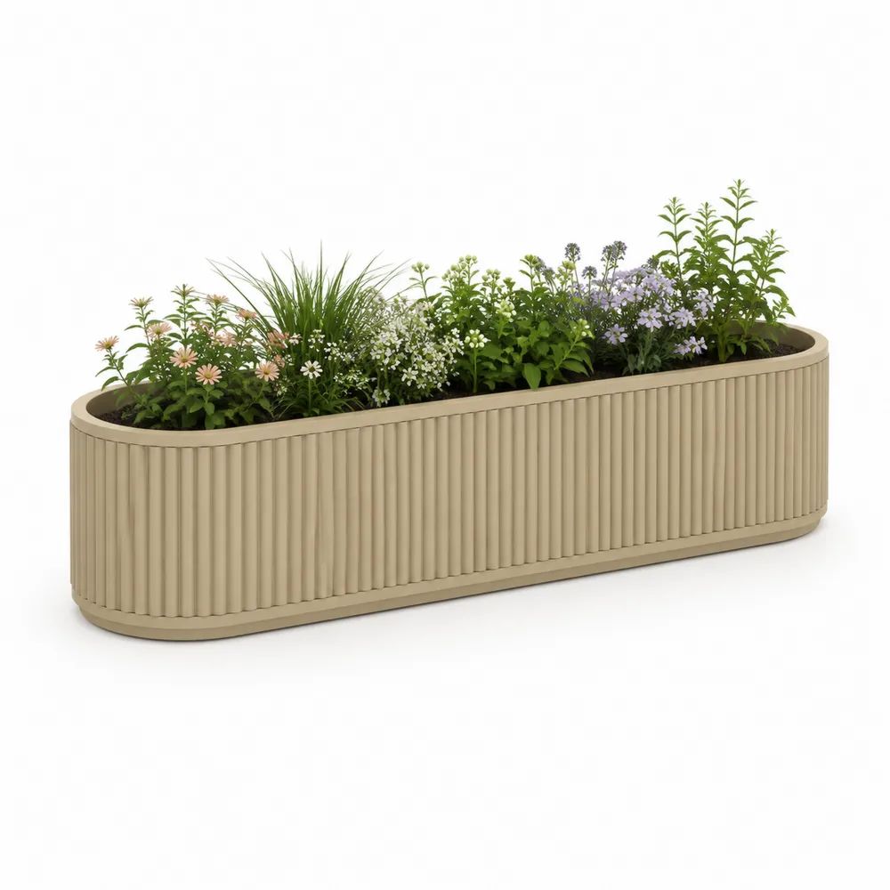 Jardinière rectangulaire en polypropylène beige à angles arrondis, 100 × 30 × 30 cm, 70 L