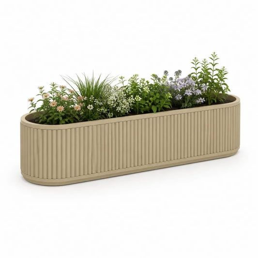 Jardinière rectangulaire en polypropylène beige à angles arrondis, 100 × 30 × 30 cm, 70 L