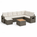 Salon de jardin extérieur 8 pièces avec canapé d’angle en U en résine tressée grise, coussins beiges et table basse, 320 × 220 × 74 cm