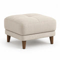 Repose-pieds carré rembourré en tissu beige clair avec pieds en bois brun, 60 × 60 × 44 cm