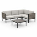 Ensemble salon de jardin d’angle extérieur 4 places avec table basse, aluminium et corde, gris clair, canapé 200 x 200 x 74 cm, table 70 x 70 x 35 cm
