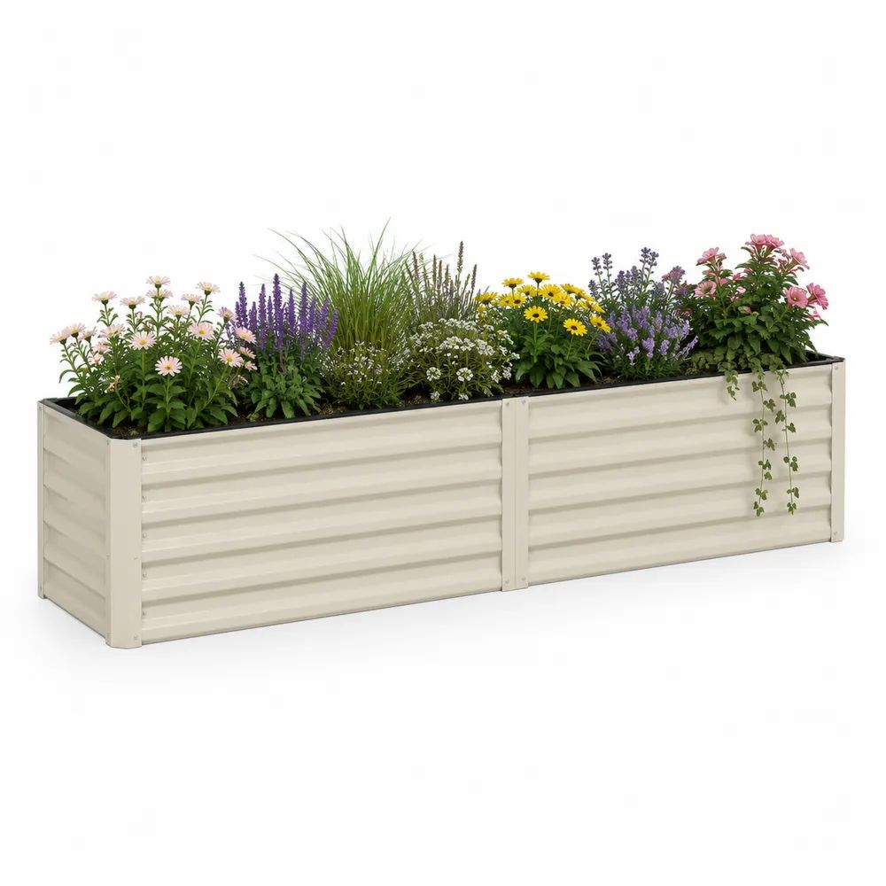 Bac potager surélevé rectangulaire en acier galvanisé beige 240 × 80 × 77 cm